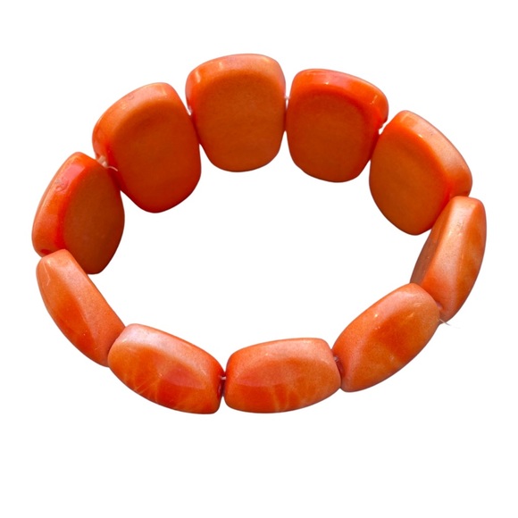 Large oval flat beaded Orange Elastic Plastic Bracelet - Picture 2 of 3